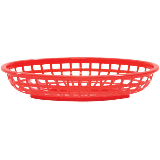 Tablecraft Classic Oval Basket, HDPE, Red 9.375x6x1.875, 1 x 36 each Case - GS1 product shown out of package
