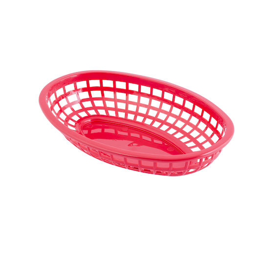 Tablecraft Classic Oval Basket, HDPE, Red 9.375x6x1.875, 1 x 36 each Case - GS1 product shown out of package