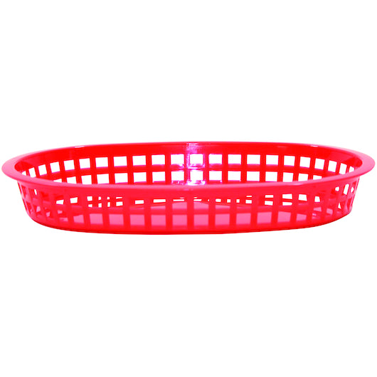 Tablecraft 10.5 Inch X 7 Inch X 1.5 Inch Red Plastic Oval Basket, 1 x 36 each Case - Guest Checks & Register Rolls