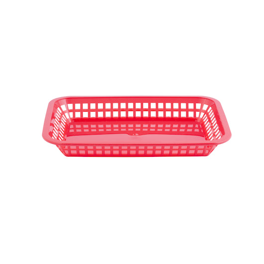 Tablecraft 10.75 Inch X 7.75 Inch X 1.5 Inch Grande Rectangular Red Plastic Basket, 1 x 36 each Case - Fast Food Baskets