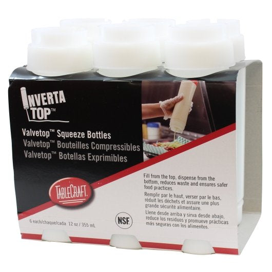 Tablecraft Invertatop Valve Top Squeeze Dispenser, 8 x 6 ct Case - Squeeze Bottles & Dispensers
