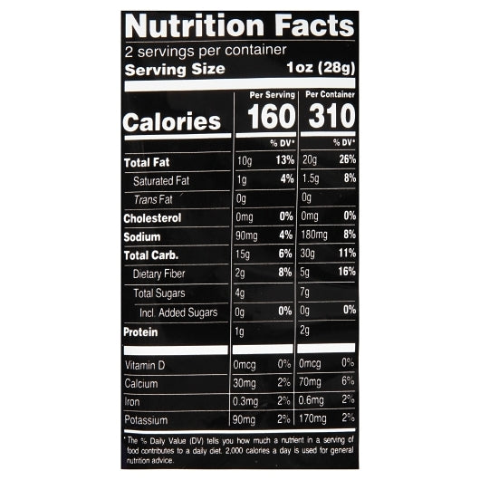 Terra Crinkles Sweets Chips, 8 x 2 oz Case - Nutrition facts label