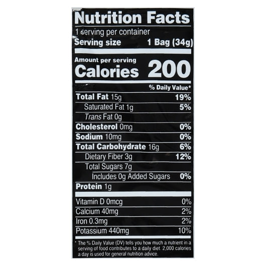 Terra Chips Plain Sweet Potato, 24 x 1.2 oz Case - Nutrition facts label