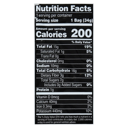 Terra Chips Plain Sweet Potato, 24 x 1.2 oz Case - Nutrition facts label
