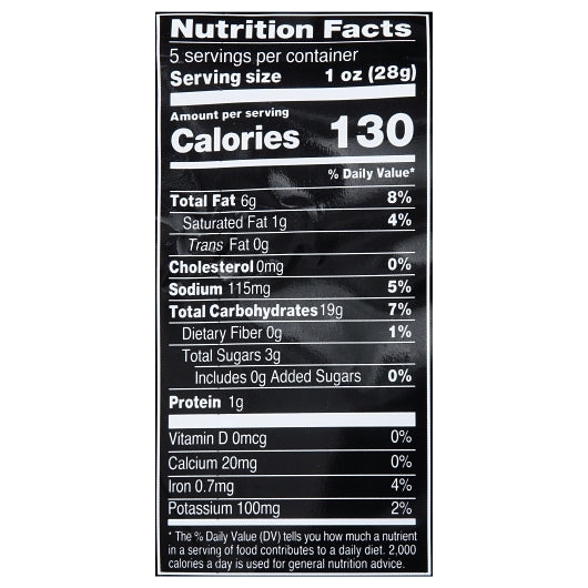 Terra Chips Blue Potato, 12 x 5 oz Case - Nutrition facts label