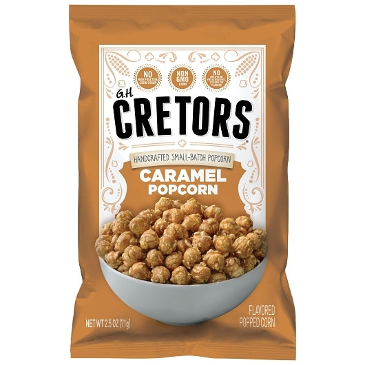 G.H. Cretors Caramel Popcorn Flavored Popped Corn Single Serve, 12 x 1 ct Case - Popcorn, Pretzels & Snack Mix