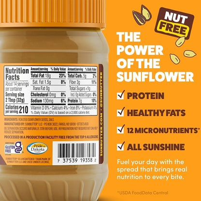 SunButter No Sugar SUNFLOWER SEED Butter, 6 x 1 lb Case - Nuts & Seeds