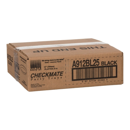 WNA CheckMate Polystyrene CATER TRAY PLASTIC BLACK 12 INCH, 1 x 25 each Case - GS1 closed shipping case image