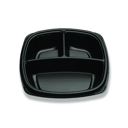 Forum Black Plastic Forum 9" 3 Compartment, Black, Deep, Square Base Container, 4 x 75 x 75 each Case - DOT product image 2