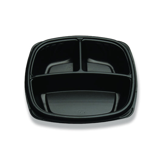 Forum Black Plastic Forum 9" 3 Compartment, Black, Deep, Square Base Container, 4 x 75 x 75 each Case - DOT product image 2