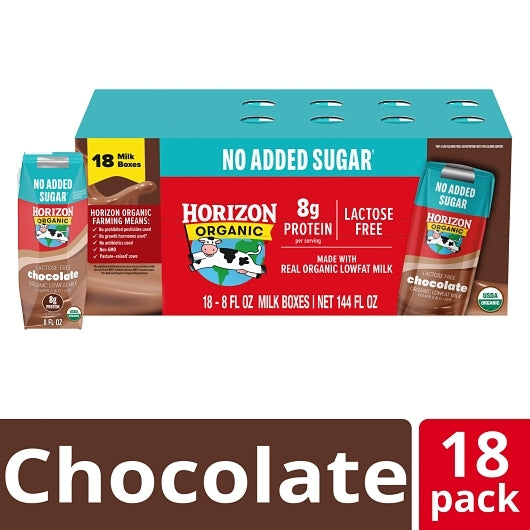Horizon Organic Lactose-Free 1% Lowfat Chocolate Milk Boxes, 18 x 8 fl oz Case - Candy & Confections