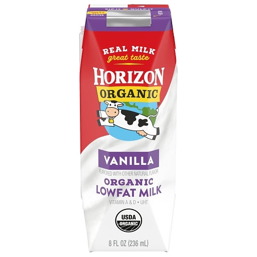 Horizon Organic 1% Reduced Fat Single Serve Vanilla Aseptic Milk, 18 x 8 fl oz Case - Beverages