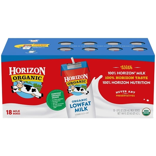 Horizon Organic 1% Reduced Fat Single Serve Aseptic Milk, 18 x 8 fl oz Case - DOT product image 2