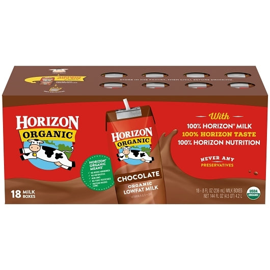 Organic Horizon Shelf Stable 1% Lowfat Chocolate Milk Boxes, 18 x 8 fl oz Case - DOT product image 3