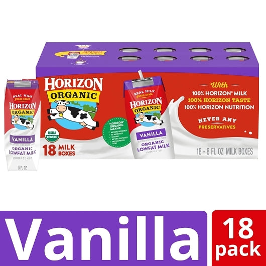 Horizon Organic 1% Reduced Fat Single Serve Vanilla Aseptic Milk, 18 x 8 fl oz Case - DOT product image 6