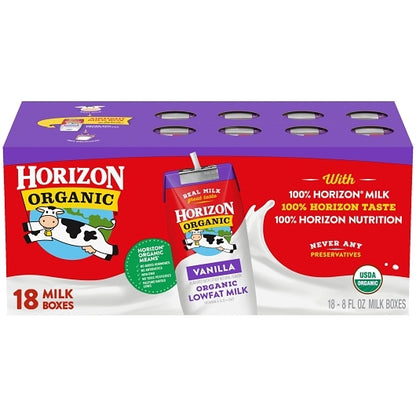 Horizon Organic 1% Reduced Fat Single Serve Vanilla Aseptic Milk, 18 x 8 fl oz Case - DOT product image 8