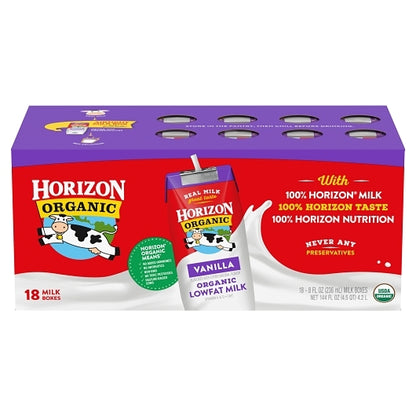 Horizon Organic 1% Reduced Fat Single Serve Vanilla Aseptic Milk, 18 x 8 fl oz Case - DOT product image 2