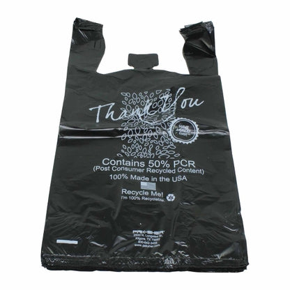 Pak-Sher 12 Inch X 7 Inch X 22 Inch Plastic T-Shirt Black Bag, 1 x 1000 each Case - Disposables