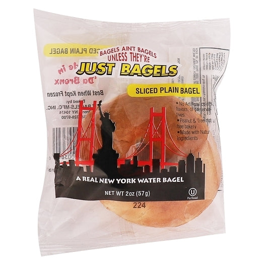 Just Bagels Individually Wrapped Sliced MINI PLAIN BAGEL, 60 x 2 oz Case - Breads, Rolls & Buns