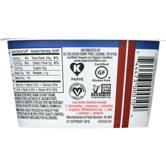 So Delicious Dairy Free Cultured Coconut Blueberry Yogurt, 12 x 5.3 oz Case - DOT product image 7