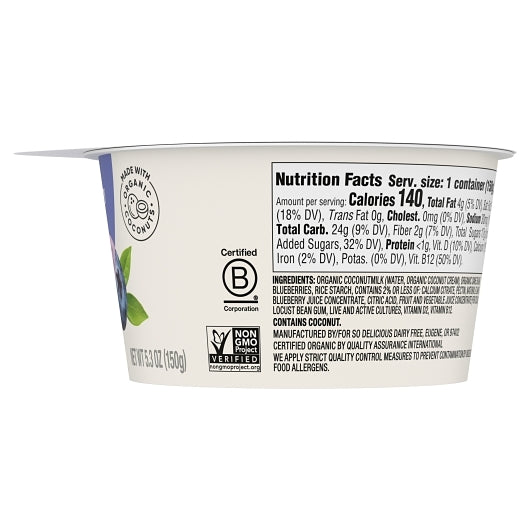 So Delicious Dairy Free Cultured Coconut Blueberry Yogurt, 12 x 5.3 oz Case - DOT product image 5