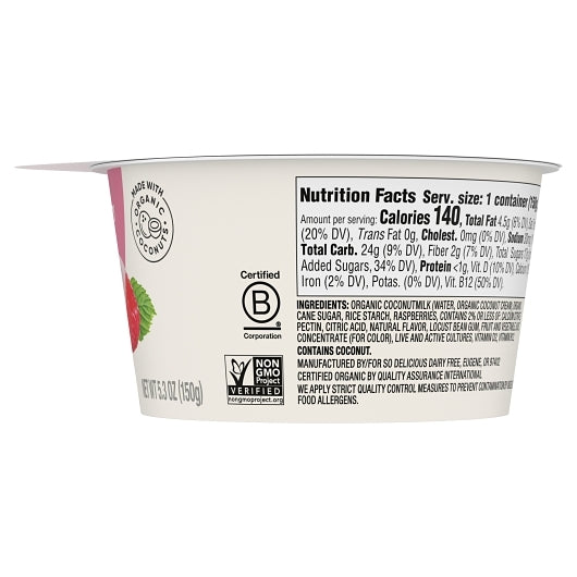 So Delicious Dairy Free Cultured Organic Coconut Raspberry Yogurt, 12 x 5.3 oz Case - DOT product image 4
