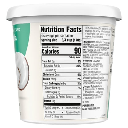 So Delicious Dairy Free Cultured Extended Shelf Life Plain Coconut Unsweetened Yogurt, 6 x 24 oz Case - DOT product image 5