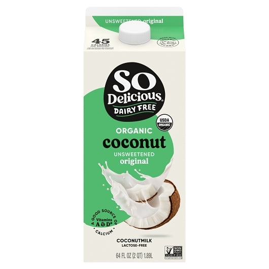 So Delicious Dairy-Free Organic Unsweetened Coconut Milk, 6 x 64 fl oz Case - Pantry Ingredients