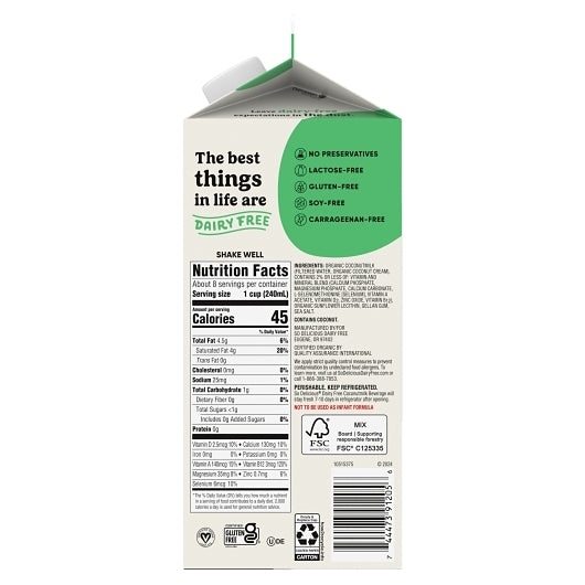 So Delicious Dairy-Free Organic Unsweetened Coconut Milk, 6 x 64 fl oz Case - DOT product image 4