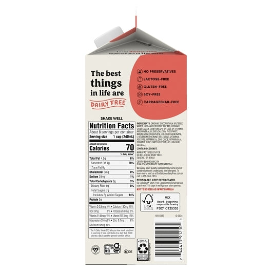 So Delicious Organic Extended Shelf Life Organic Coconut Milk, 6 x 64 fl oz Case - DOT product image 4