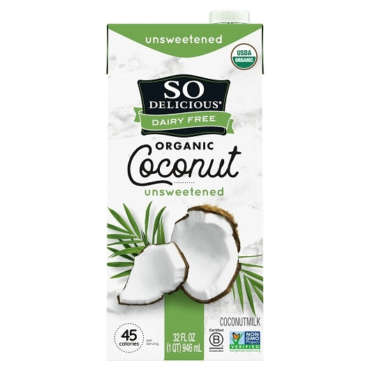 So Delicious Dairy Free Organic Unsweetened Coconut Milk, 12 x 32 fl oz Case - Pantry Ingredients