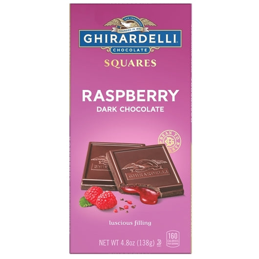 Ghirardelli Dark Chocolate Raspberry Squares Bar, 10 x 0.3 lb Case - Candy & Confections