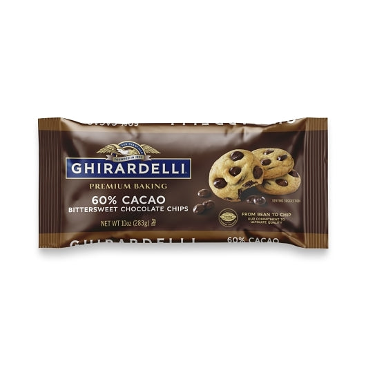 Ghirardelli 60% Cacao Bittersweet Chocolate Baking Chip, 12 x 0.64 lb Case - Pantry Ingredients