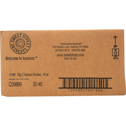 Sweet Street Big Brulee Cheesecake, 14 Slices per Cheesecake, 2 x 5.38 lb Case - GS1 closed shipping case image