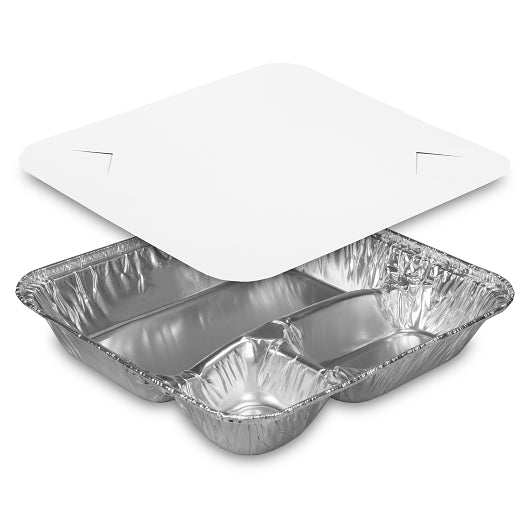 Disposable Aluminum X-Large Handi-Foil 3 Compartment Aluminum Large Oblong Tray With Lid, 1 x 250 each Case - DOT product image 3