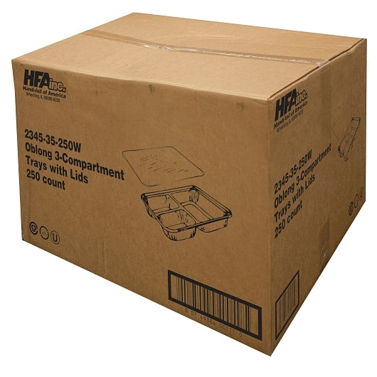 Disposable Aluminum X-Large Handi-Foil 3 Compartment Aluminum Large Oblong Tray With Lid, 1 x 250 each Case - DOT product image 6
