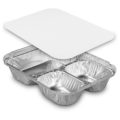 Handi Foil Aluminum Handi-Foil 3 Compartment Aluminum Oblong Tray With Flat Board Lid Combo, 250 x 1 PC Case