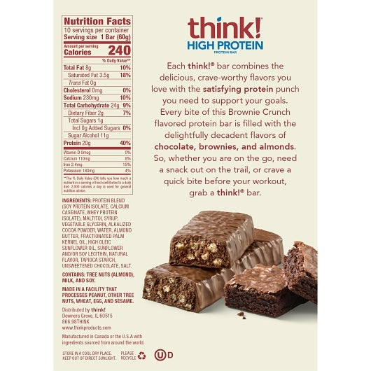 Think Thin Brownie Crunch Bars, 12 x 10 x 2.1 oz Case - Alternate product angle or state