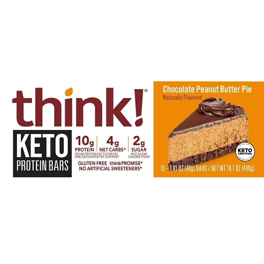 Think! Keto Protein Chocolate Peanut Butter Pie, 12 x 10 x 1.41 oz Case - Snack Bars & Granola Bars