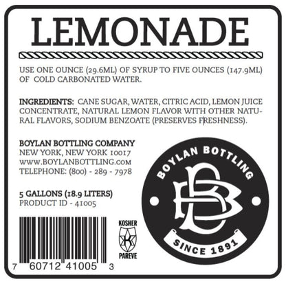Boylan Bottling Bag-in-Box Lemonade, 1 x 5 GA Case - Nutrition facts label