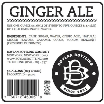 Boylan Bottling Bag-in-Box Ginger Ale Soda, 1 x 5 GA Case - Nutrition facts label