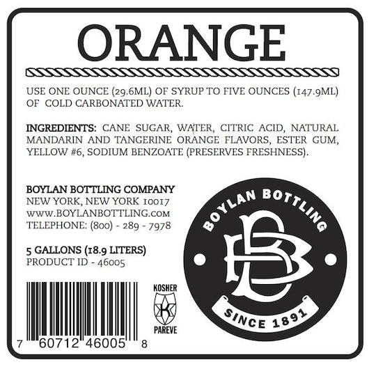 Boylan Bottling Bag-in-Box Orange Soda, 1 x 5 GA Case - Nutrition facts label