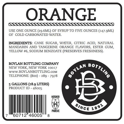 Boylan Bottling Bag-in-Box Orange Soda, 1 x 5 GA Case - Nutrition facts label
