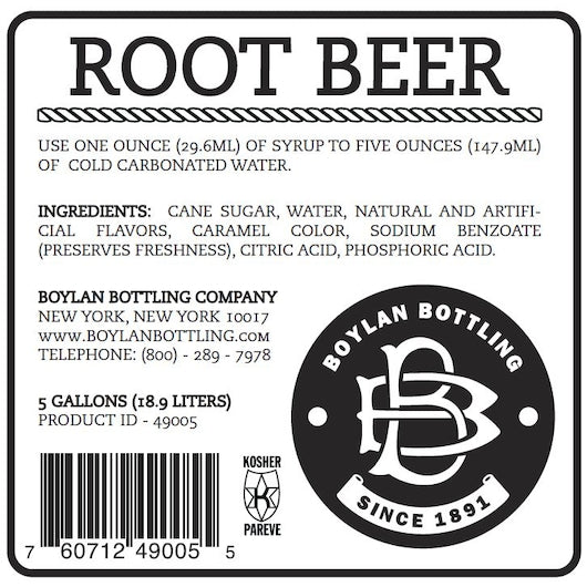 Boylan Bottling Bag-in-Box Root Beer Soda, 1 x 5 GA Case - Full package flat/label artwork