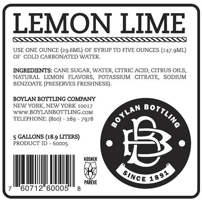 Boylan Bottling Bag-in-Box Lemon Lime Soda, 1 x 5 GA Case - Nutrition facts label