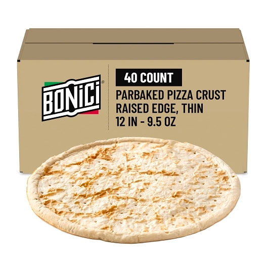 Bonici 12" Neapolitan Par-Baked Thin Pizza Crust, 1 x 40 x 9.5 oz Case - Breads, Rolls & Buns