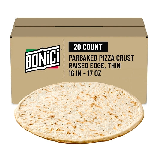 Bonici 16" Raised Edge Thin Par-Baked Pizza Crust, 1 x 20 x 17 oz Case - Breads, Rolls & Buns