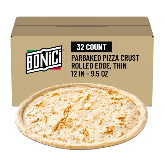 Bonici 12" Pizzeria Par-Baked Thin Pizza Crust, 1 x 32 x 9.5 oz Case - Breads, Rolls & Buns