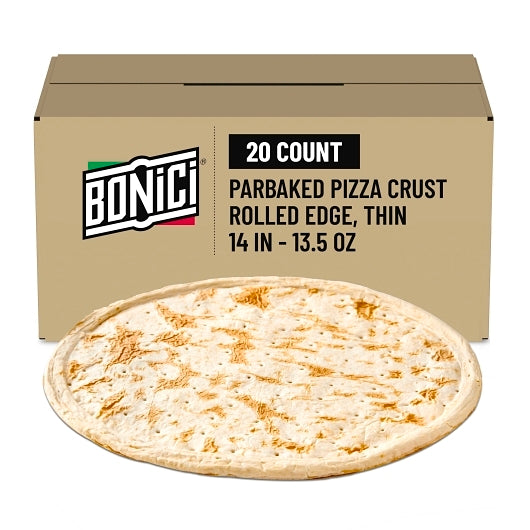Bonici 14" Par-Baked Pizzeria Thin Pizza Crust, 1 x 20 x 13.5 oz Case - Breads, Rolls & Buns