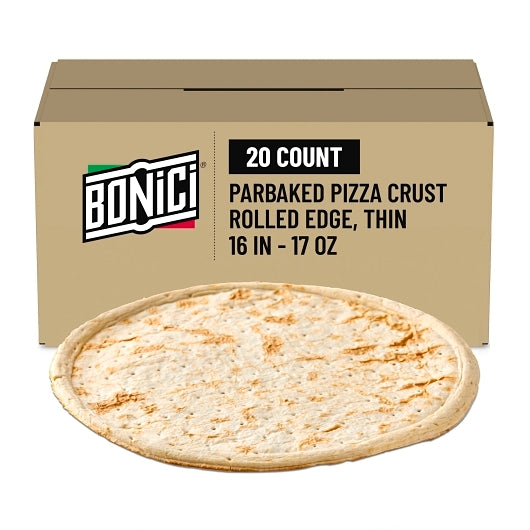Bonici 16" Par-Baked Pizzeria Thin Pizza Crust, 1 x 20 x 17 oz Case - Breads, Rolls & Buns